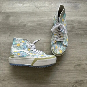 Vans Sk8-Stacked Mint, Blue & Yellow Sunwaves Platform Shoes men’s 7 women’s 8.5